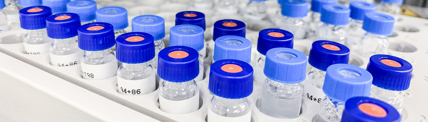 Rows of sample bottles awaiting analysis